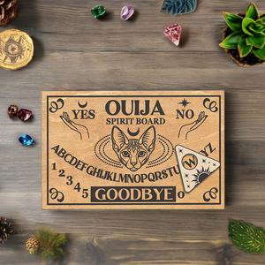Échantillon gratuit Ensemble de plateau d'esprit en bois découpé au laser personnalisé <span class=keywords><strong>Jeu</strong></span> de société <span class=keywords><strong>Ouija</strong></span> en bois vintage Plateau d'autel de sorcière artisanal - Product Image 2