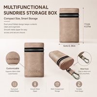 Pochette cylindrique portable en similicuir avec fermeture éclair pour pièces de monnaie, petite pochette à accessoires avec mousqueton pour clés, mini accessoires, logo personnalisé, vente en gros
