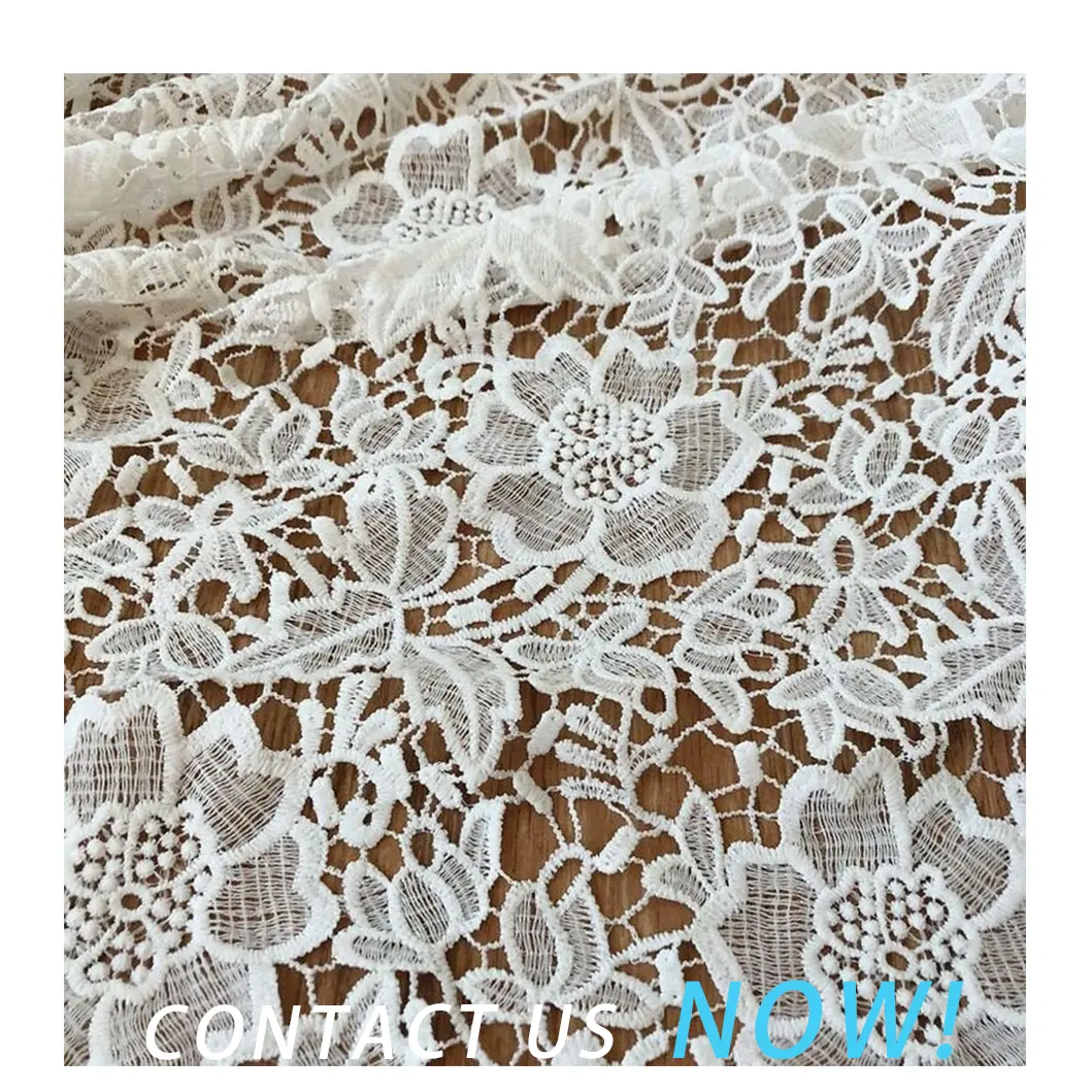 130cm Hollow Floral Milk Silk Lace Fabric Embroidered Water-Soluble Lace for Dresses