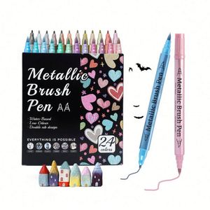 Wholesale Dual Tip Metallic Brush Pen Glitter Graffiti 24 Color Acrylic Art Marker for Paper Card <b>Stone</b> Glass Ceramic Drawing - Product Image 4
