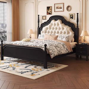 <span class=keywords><strong>Letto</strong></span> matrimoniale retrò americano in legno massello con testiera in morbida pelle Vintage <span class=keywords><strong>francese</strong></span> 1.8m <span class=keywords><strong>letto</strong></span> nuziale di fascia alta - Product Image 1