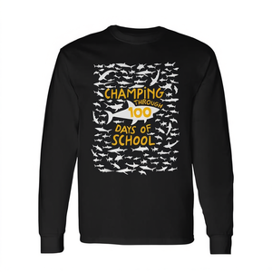 Camiseta de manga larga para amantes de los tiburones, Champing Through 100 Days Of School - Product Image 2