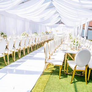 Modern lüks etkinlik sandalyeleri yuvarlak geri PU deri parti sandalye paslanmaz çelik beyaz altın istiflenebilir düğün sandalyeleri olay için - Product Image 3