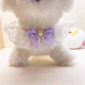 Écharpe en dentelle pour animaux de compagnie, collier à nœud violet, style princesse, accessoire pour chien et chat - Product Image 1