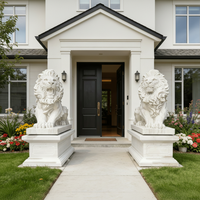 Sculptures d'extérieur pour entrée de propriété, décoration de style occidental, statue d'animal en pierre naturelle sculptée à la main, sculpture de lion en marbre