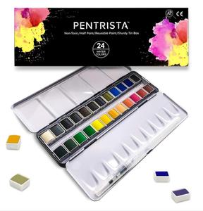 24 colores Premium sólida <span class=keywords><strong>acuarela</strong></span> medio sartenes en <span class=keywords><strong>caja</strong></span> de lata 1 recargable agua cepillo pluma pincel arte pigmento Kit perfecto para artistas - Product Image 2