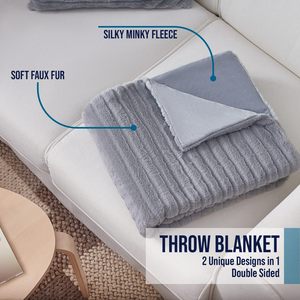 RTS lujo doble capa taupe raya jacquard Shaggy poliéster piel sintética polar con terciopelo visón reversible manta <span class=keywords><strong>funda</strong></span> de almohada - Product Image 5