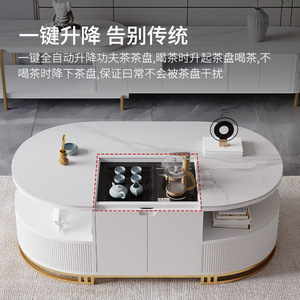 Modern Marble <b>Coffee</b> <b>Table</b> With Tea Set Storage And Tv Cabinet For Small Living Room - Product Image 3