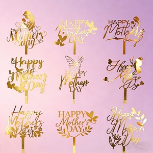 Décoration de gâteau thème Fête des Mères, rose rouge et or, accessoire de gâteau, topper de gâteau double <span class=keywords><strong>couche</strong></span>, Fête des Mères - Product Image 1