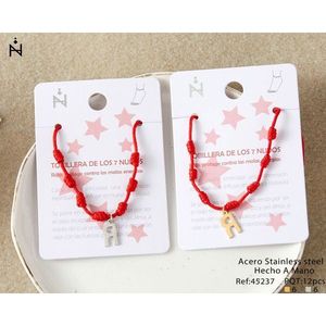 Cavigliera in Acciaio Inossidabile con Sette Nodi, Lettera R, Cordino Rosso, Gioiello Artigianale alla Moda - Product Image 1