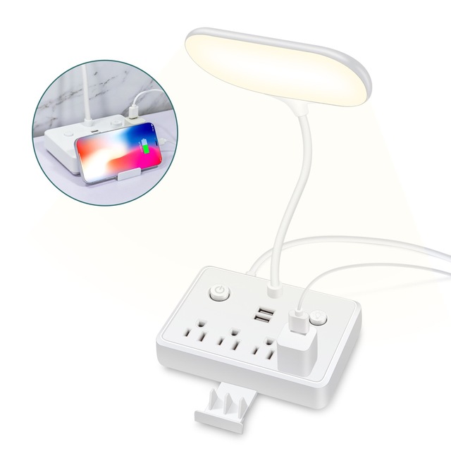 2 in 1 Rechargeable Desktop Charging Station with LED Light Power Strip Socket Surge Protector with USB Extension Cord
