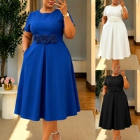 Robes Africaines Tendance pour Femmes – Élégantes, à Fleurs 3D, Taille Haute, Col Rond, Manches Courtes, Décontractées, Idéales pour le Bureau