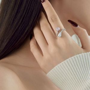 Dylam 925 Sterling Silver 8A Crushed Iced Out Cut Staggered Contrasting Two-Stone Daily Dress <b>up</b> Women <b>Open</b> Ring - Product Image 3