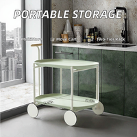 Chariot de rangement en plastique à double niveau, en acier carbone, type sur pied, multifonction, non pliable, portable, table basse mobile pour