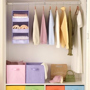 Organizador de Armario Colgante de 3 Niveles, Plegable, de Tela, con 2 Ganchos Metálicos para Almacenamiento en el Dormitorio (Morado) - Product Image 4