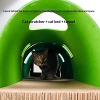 Tunnel à gratter pour chat en carton ondulé non tissé, avec motif train en cuir vert, jouet ludique et abri pour chat