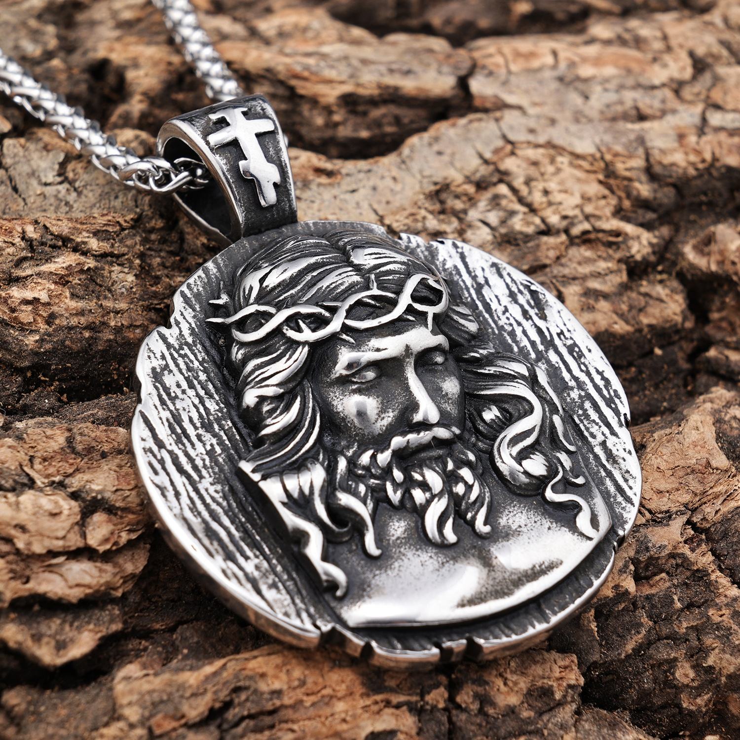 Rock Roll Acier Inoxydable Vintage Hommes Christ Jésus Tête