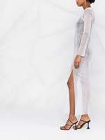 Robe longue en maille de diamant, transparente, scintillante, tenue de soirée de Club, luxueuse, ornée de strass scintillants-blanc