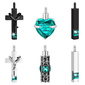 Fumete – collier en forme d'urne pour les cendres, en forme de cœur, croix cubique, en acier inoxydable, médaillon, souvenir commémoratif, Ashe, 6 pièces - Product Image 1