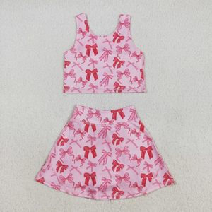 Baby Girls Sleeveless <b>Blue</b> Pink Bows <b>Vest</b> <b>Top</b> Yoga Athletic Skorts Sets - Product Image 3