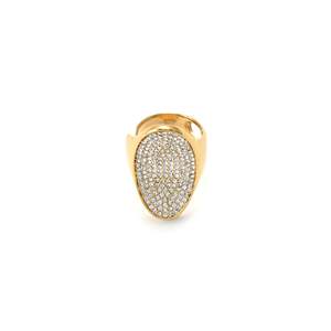 แหวนคริสตัล สแตนเลสสตีล 316L ชุบทอง PVD ทนทาน รูปทรงวงรี ประดับเพชรแบบ Pav Setting - Product Image 1