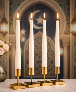 Modern White Paraffin Wax Taper <b>Candle</b> Set-Smokeless for Valentine's Day & Ramadan Balcony Decor with Lanterns and Fairy Lights - Product Image 3