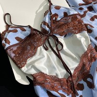 Nuevo camisón sexy estilo Pure Desire con estampado de leopardo y tirantes, cuello en V, para mujer, con espalda descubierta y encaje, ideal para el hogar.