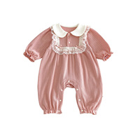 Combinaison à manches longues pour bébé fille avec col volanté, style coréen mignon, pour nouveau-né