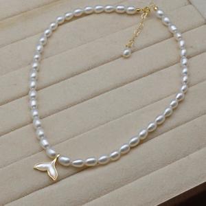 Collar de Perlas de Agua Dulce con Colgante de Perla Natural en Forma de Arroz, Estilo Sirena, Moderno, Regalo para Celebridades de Internet, de por Vida - Product Image 4