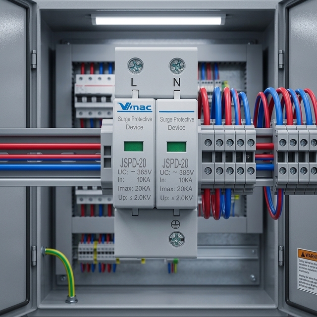 SPD 2P Surge Circuit Protector JSPD Model 20KA-60KA 220V-385V AC Industrial Copper Whole House T2 Lightning Protection 35mm