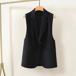 2025 gilet da donna di fascia alta primavera <span class=keywords><strong>e</strong></span> autunno <span class=keywords><strong>giacca</strong></span> Slim Look nero senza maniche con decorazione a bottoni lunga - Product Image 1