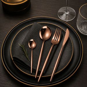 Ensemble de couverts en acier inoxydable 304, 24 pièces, couteau/fourchette/cuillère, cuillère à dessert portugaise, cuillère à steak pour hôtel - Product Image 2