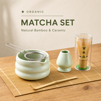 Ensemble de thé matcha japonais en gros : bol en céramique, fouet en bambou, tamis, cuillère, boîte cadeau personnalisable avec logo pour cérémonie du thé, commande en gros
