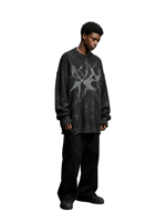 Sweat à capuche épais en tricot gaufré vieilli avec strass, effet délavé vintage, effet soleil et pulvérisation usée, style streetwear, décorations à rivets pour homme