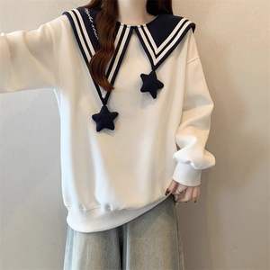 Sweat-shirt pour filles blanc avec col marin, tricoté, design irrégulier, collection Printemps-Automne 2026, haut mignon et tendance pour enfants - Product Image 4