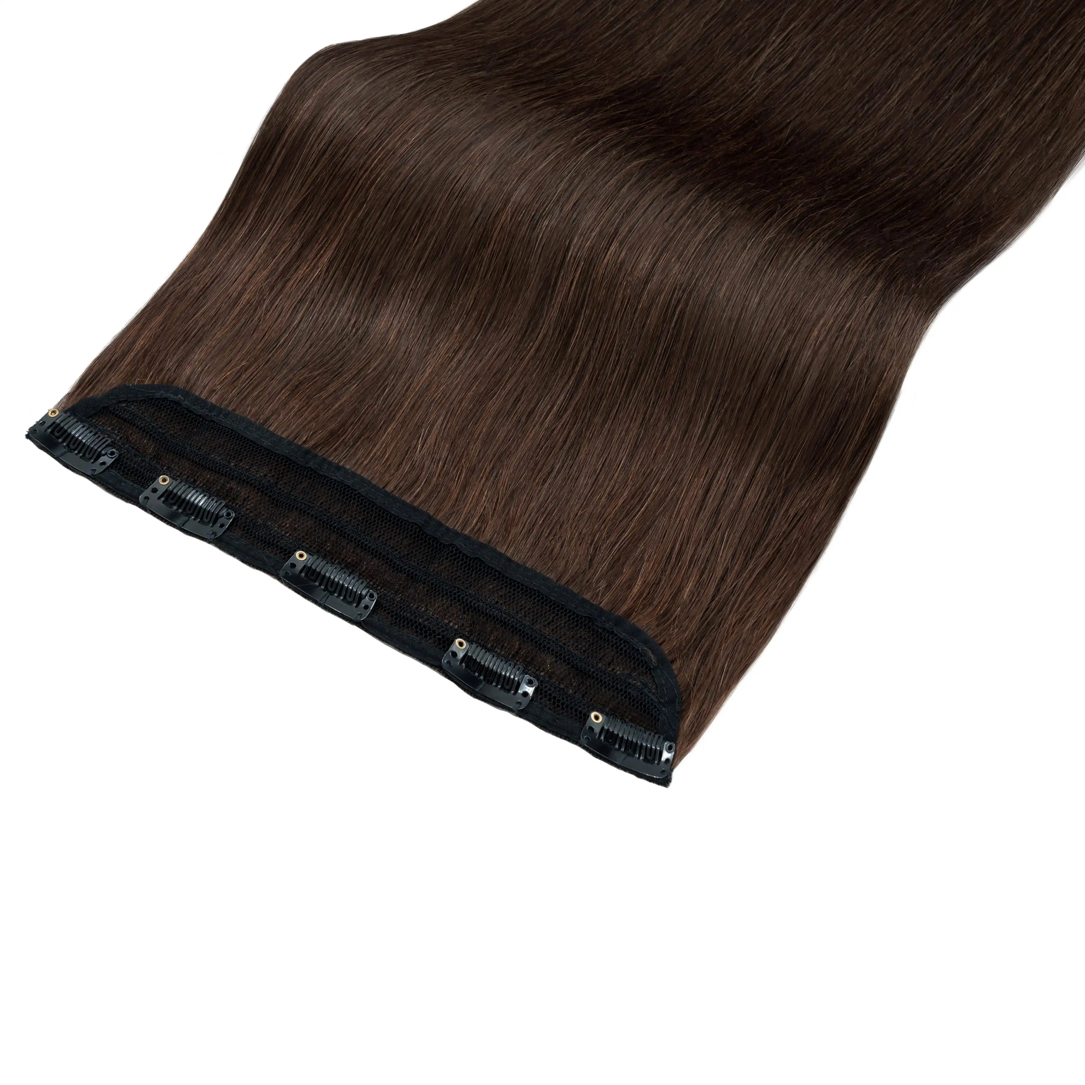 人毛エクステンションのストレートワンピースクリップクリップ付きシングル1ピースヘア横糸人毛