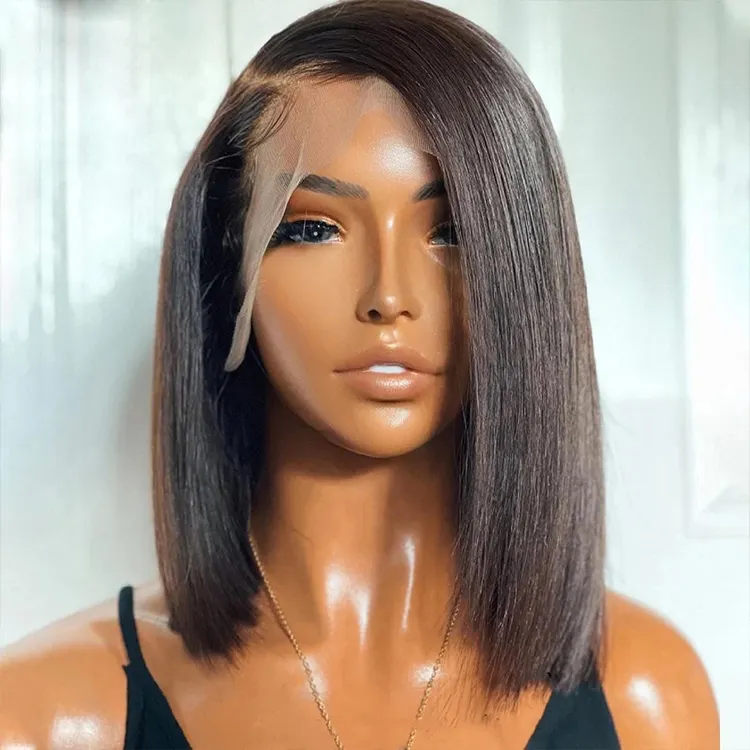 Cheap silk straight wave transparent he lace front wig 100 raw virgin Brazilian hair short bob wigs lace frontal wig human hair