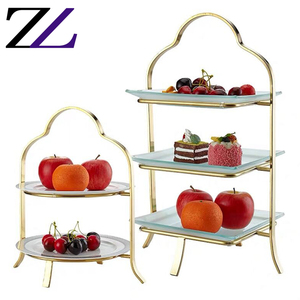 Restaurant Buffet Dessert Decoratieve Riser Keramiek Plaat Goud Kleurrijke Metal Cake 2 Tier Cupcake Stand Cupcake Display Trays - Product Image 3