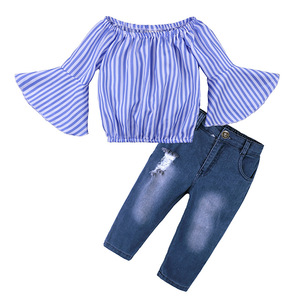 Nouveaux produits en dropshipping, vêtements pour enfants coréens, vêtements pour enfants, ensemble haut rayé sur le marché chinois - Product Image 1