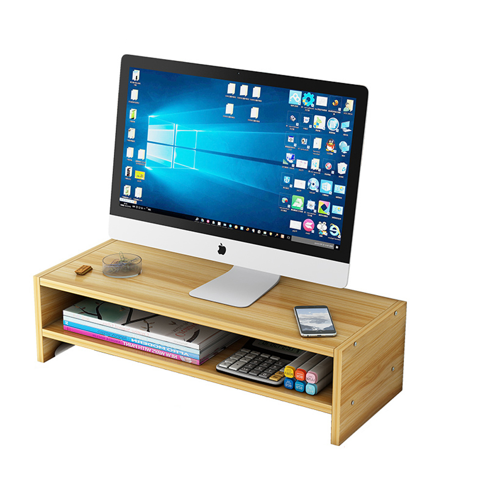 Bamboo 2-Tier Monitor TV Laptop Stand Riser with Storage Organizer - Black, Maple, Cherry
