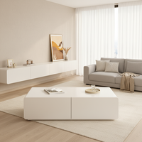 Meuble TV en bois blanc, 4 tiroirs, base plinthe, sans poignées, coins arrondis, laque mate, console multimédia pour salon, meuble bas