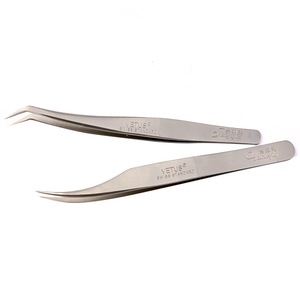 Pinzas de Acero Inoxidable Vetus, Forma de Codo, Precisión para Extensiones de Pestañas - Product Image 1