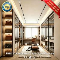 Sistema de Closet Moderno e Luxuoso com Portas de Vidro e Iluminação LED, Mesa de Maquiagem Embutida, Ideal para Residências de Alto Padrão