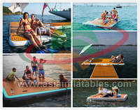 Île de baignade gonflable pour l'extérieur, radeau flottant gonflable, jet d'eau flottant, quai de ski, plate-forme flottante avec échelle