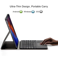 Tablet Keyboard Portabel Bluetooth, Dudukan Sentuh Nirkabel dengan Casing Kulit Ringan 7 9 10 Inci untuk iPad iPhone