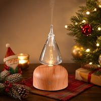 Diffuseur d'arômes en verre à motif de feuilles avec boîtier en bois, humidificateur à brume fine pour huiles essentielles, vaporisateur décoratif pour la relaxation
