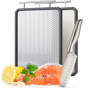 Planche à découper double face en acier inoxydable 304, grande, sans toxines, résistante aux rayures, avec design en maille pour couper le blé, compatible lave-vaisselle - Product Image 1