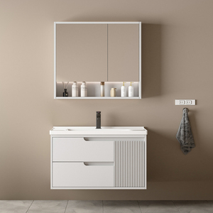 Muebles de Baño de PVC Impermeables, Modernos, con <span class=keywords><strong>Lavabo</strong></span> Flotante, Mueble de Baño de Lujo para Hotel con Espejo - Product Image 1