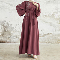 Robe de soirée Abaya pour femmes, style moyen-oriental, Dubaï, arabe, musulmane, couleur unie, rayée, perlée, robe longue, robe maxi, robe de l'Aïd