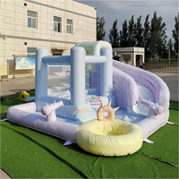 Castillo Inflable Combinado Pastel Bounce con Tobogán, Piscina de Pelotas, Casa de Brinco Inflable, Trampolín de PVC, Certificado CE, Garantía de 3 Años, Máximo